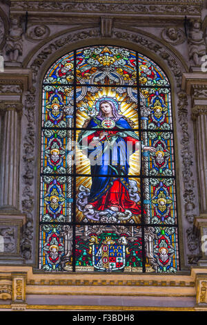 CORDOBA, SPAIN - September, 27, 2015: Interior of Mezquita-Catedral, Detail of stained glass window of the cathedral mosque of c Stock Photo