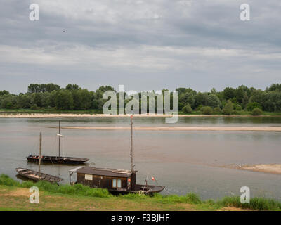 Traditional Loire river boats by the banks Stock Photo