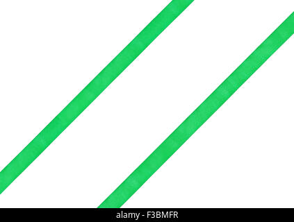 two diagonal parallel green silk bands isolated on white background Stock Photo