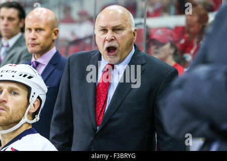 Raleigh, North Carolina, USA. 30th Sep, 2015. Washington Capitals head coach Barry Trotz during the pre-season NHL game between the Washington Capitals and the Carolina Hurricanes at the PNC Arena. The Carolina Hurricanes defeated the Washington Capitals 4-3 in a shootout. © Andy Martin Jr./ZUMA Wire/Alamy Live News Stock Photo