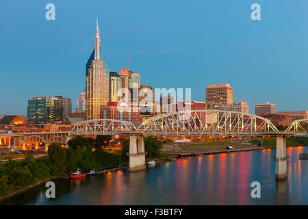 A view of the skyline during morning twilight in Nashville, Tennessee. Stock Photo