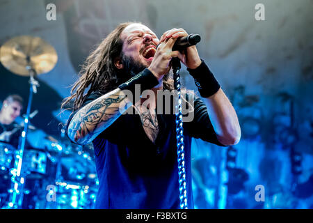 Detroit, Michigan, USA. 3rd Oct, 2015. JONATHAN DAVIS of KORN performing on the 20th Anniversary Tour at The Fillmore in Detroit, MI on October 3rd 2015 © Marc Nader/ZUMA Wire/Alamy Live News Stock Photo