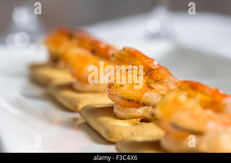Appetizer with shrimp and caviar in the restaurant Stock Photo