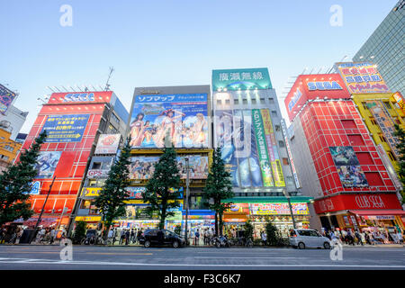 Billboards in Akihabara known as Electric Town or Geek Town selling Manga based games and videos in Tokyo Japan Stock Photo