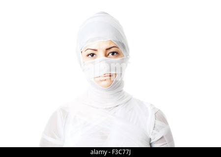 female patient wrapped in bandages Stock Photo