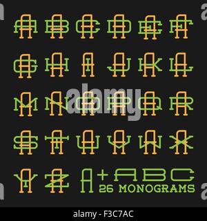 College sport team logo set. Two letters monogram template. Personal identity design. Wedding names vector illustration. Stock Vector