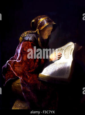 An Old Woman Reading, Probably the Prophetess Hannah 1731 Netherlands Rembrandt Harmenszoon van Rijn Dutch 1606–1669  Dutch Holland Stock Photo