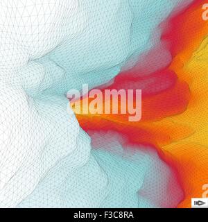 The Fire With Smoke. Mosaic. Vector Illustration. 3d Perspective Grid Background Texture. Stock Vector