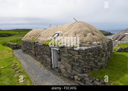 Traditional blackhouse  cottage at Gearrannan blackhouse village on Isle of Lewis in Outer Hebrides Scotland United Kingdom Stock Photo