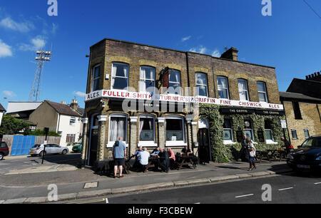 The Griffin Pub by Brentford Football Ground Griffin Park UK Stock Photo