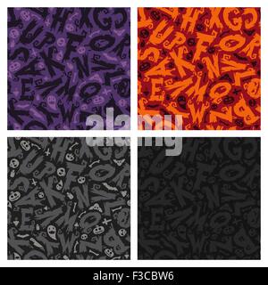 Set of Four Halloween Seamless Patterns Stock Vector