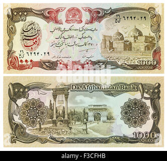 KABUL, AFGHANISTAN - SEPTEMBER 09, 2015:  banknote of Asian currency 1000 Afghani. The first Afghan money was printed in 1935. T Stock Photo
