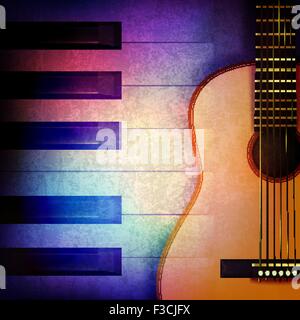 abstract grunge music background with piano and guitar on blue vector illustration Stock Vector