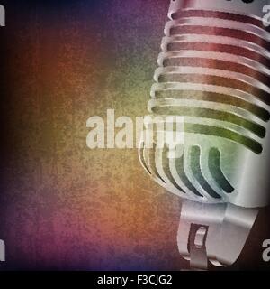 abstract grunge music background with retro microphone on brown vector illustration Stock Vector