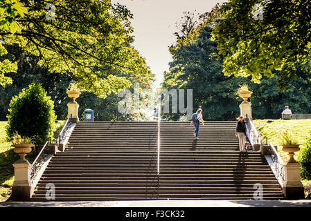 Sunlit steps, Queens Park, Glasgow, UK. Stock Photo