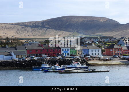 View of Main Street, Portmagee, County Kerry, Ireland, taken from the bridge connecting mainland to Valentia Island Stock Photo