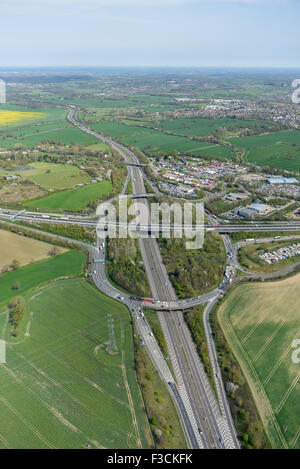 junction of the M25 motorway with the A1 road UK drone aerial view ...