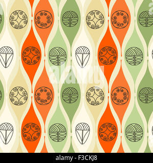 Abstract seamless pattern. Modern style motif. Linear floral geometric elements on light yellow background Stock Photo