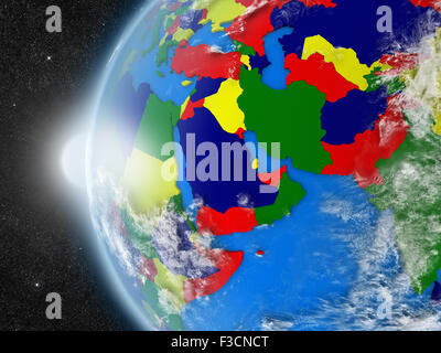 Concept of planet Earth as seen from space but with political borders aimed at middle east region Stock Photo