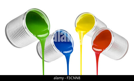 poured from cans colorful paints isolated Stock Photo