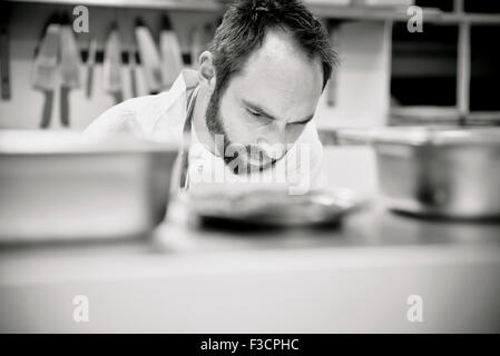 Chef working in kitchen Stock Photo