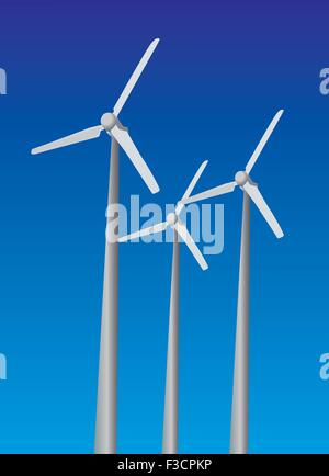 Wind power plants on sky background blue color Stock Vector