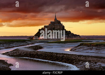 Couesnon river Le Mont-Saint-Michel Saint Michael Mount Benedictine abbey Lower Normandy Manche France Europe