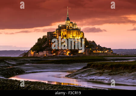 Couesnon river Le Mont-Saint-Michel Saint Michael Mount Benedictine abbey Lower Normandy Manche France Europe
