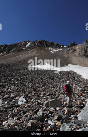 trekking expedition in himalayas, heading towards Charang La Pass in Himachal Pradesh Stock Photo