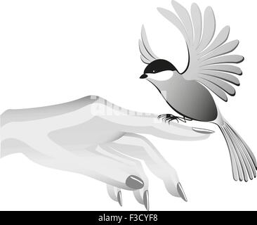 Black and white drawing, bird sits on the finder. EPS10 vector illustration Stock Vector