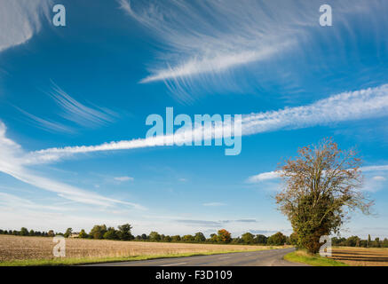 Spectacular cloud formations caused by unusual atmospheric conditions  over the English fenlands near Thorney, Cambridgeshire, England Stock Photo