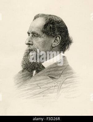Antique 1872 engraving from an 1868 photograph, Charles Dickens. Charles John Huffam Dickens (1812 - 1870) was an English writer and social critic. He created some of the world's best-known fictional characters and is regarded as the greatest novelist of the Victorian era. Stock Photo