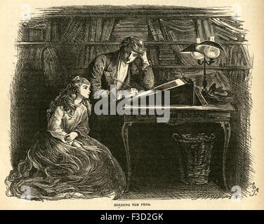 Illustration from 1872 edition of Charles Dickens's David Copperfield. Holding the Pens. Stock Photo