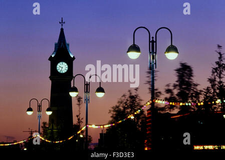 Skegness clock tower illuminations. Lincolnshire. England. UK Stock Photo