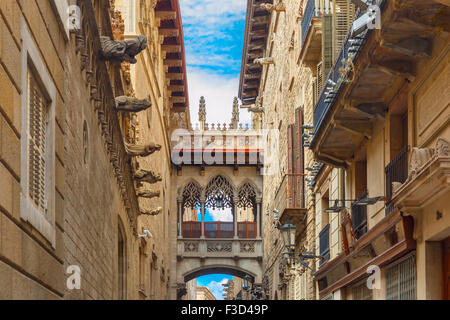 Carrer del Bisbe in Barcelona Gothic quarter, Spain Stock Photo