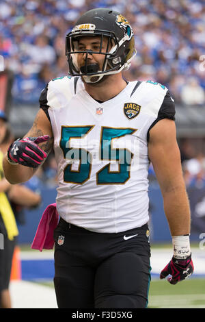 Jacksonville Jaguars linebacker Dan Skuta 55 pats cornerback Jalen Ramsey 20 on the helmet in the first half of an NFL football game against the Tennessee Titans Thursday Oct. 27 2016 in