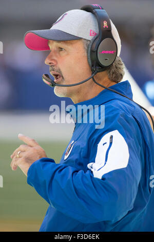 Overtime. 4th Oct, 2015. Indianapolis Colts head coach Chuck Pagano in action during the NFL game between the Jacksonville Jaguars and the Indianapolis Colts at Lucas Oil Stadium in Indianapolis, Indiana. The Indianapolis Colts won 16-13 in overtime. Christopher Szagola/CSM/Alamy Live News Stock Photo