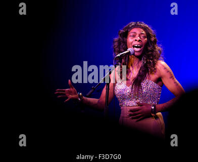 Prague, Czech Republic. 5th Oct, 2015. Spanish singer Concha Buika performs during an opening concert of the 20th Strings of Autumn classical music festival at State Opera Hall in Prague, Czech Republic, on Monday, October 5, 2015. © Roman Vondrous/CTK Photo/Alamy Live News Stock Photo