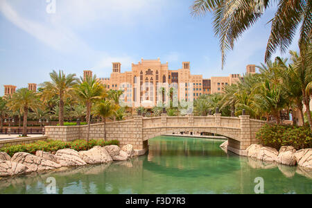 DUBAI, UAE - APRIL 18: Facade of the Souk Madinat Jumeirah. April 18, 2014 in Dubai. Madinat Jumeirah is luxury hotel, entertain Stock Photo