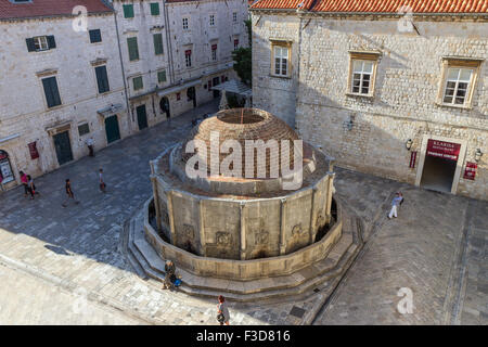 Big Onofrio's Fountain at the Old Town in Dubrovnik, Croatia, viewed from above. Stock Photo