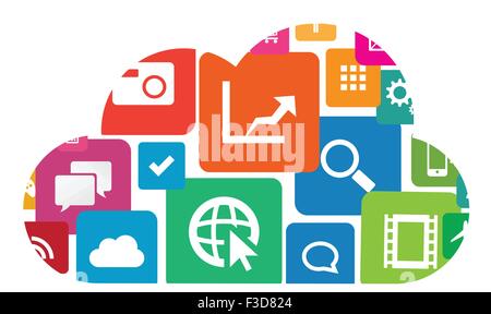 This image is a vector file representing an app cloud technology. Stock Vector
