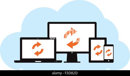 This image is a vector file representing a cloud backup sync concept. Stock Vector