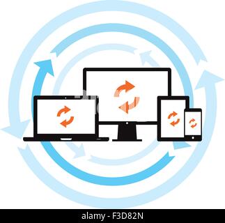 This image is a vector file representing a cloud data backup sync concept Stock Vector