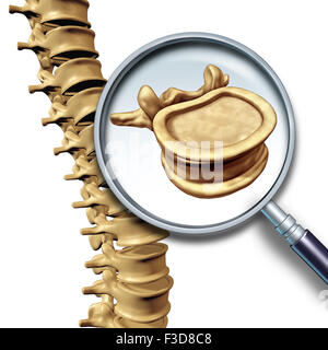 Vertebra Vertebral Column Human Spine concept as medical health care anatomy symbol with the skeletal spinal bone structure closeup on a dark blue background as blank copy space. Stock Photo