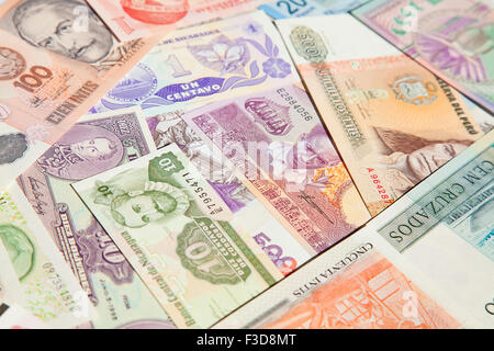 Variety of South American banknotes Stock Photo