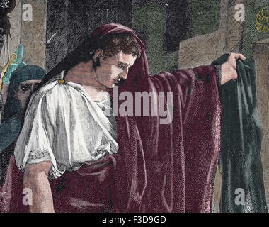 Mark Antony (83-30 BC). Roman politician and general. Engraving by Ch. Baude. 19th C. Later colouration. Publshed on Ilustracion Stock Photo