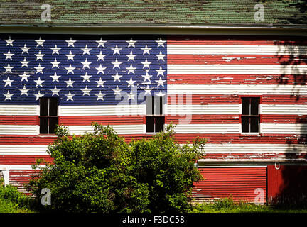 American flag painted on facade of barn Stock Photo