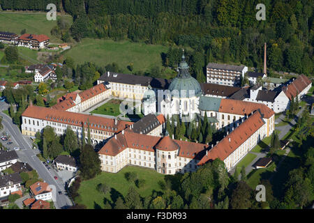 AERIAL VIEW. Benedictine Abbey of Ettal in the village of the same name. Bavaria, Germany. Stock Photo