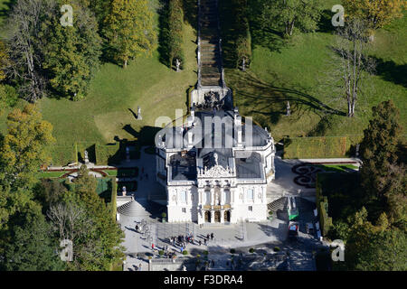 AERIAL VIEW. Linderhof Palace, one of the three residences of King Ludwig II. Linderhof, district of Garmisch-Partenkirchen, Bavaria, Germany. Stock Photo