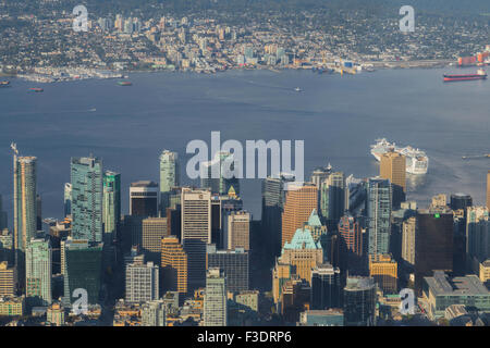 Aerial view from a seaplane on the skyline of downtown Vancouver, English Bay, British Columbia, Canada, North America. Stock Photo